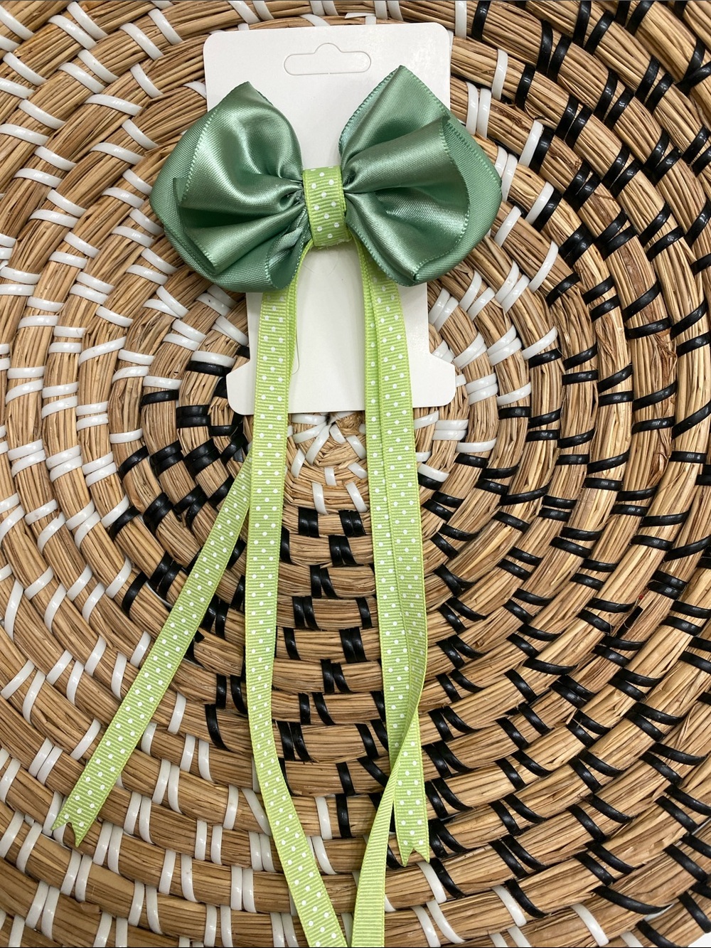 Mint green and Lime Green Polka dot Hair Bow - Picture 2 of 4